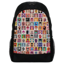 شنطة ظهر رياضية بتصميم كائن فضائي بورتريه للنساء والرجال من كانفا ، أسود