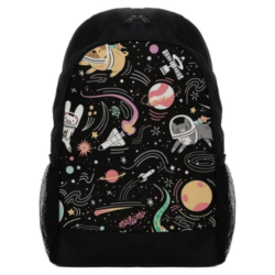 شنطة ظهر رياضية بتصميم حيوانات فضائية للنساء والرجال من كانفا ، أسود