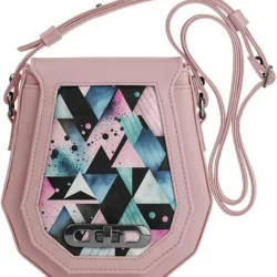 شنطة كروس مضلعة بالوان متعددة من كانفا للنساء زهري