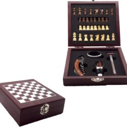 نوفاجودز مجموعة اكسسوارات للنبيذ والشطرنج، خشب وستانلس ستيل، بني، 15 × 5 × 17 سم، فانتازي